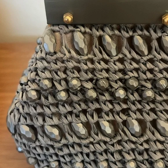 Vintage Dena of Dallas-made in Italy gray beaded handbag - Picture 3 of 11